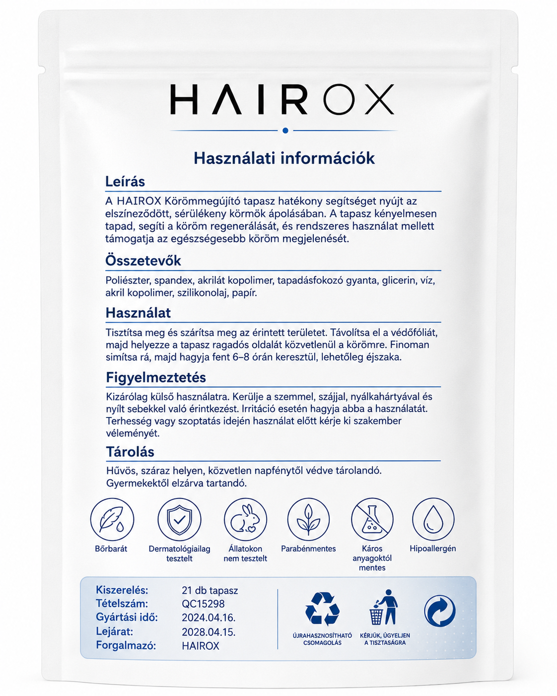 HAIRROX - KÖRÖMMEGÚJÍTÓ TAPASZ - 21 DB/DOBOZ